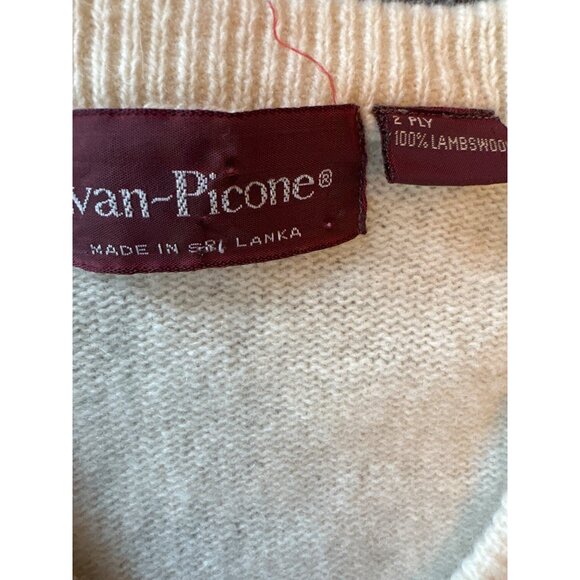 Vintage 70s Van-Picone 100% Lambswool V-Neck Sweater Medi Ivory Beige Soft Warm - Picture 2 of 4